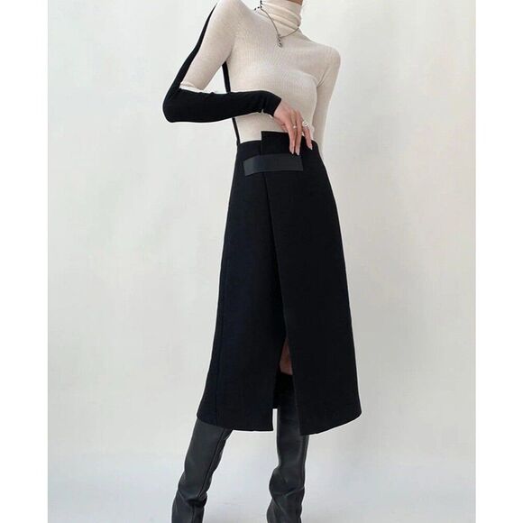 Commense NWT Quiet Luxury Old Money Fall Chic Tweed Asymmetric Wrap Midi Skirt - Picture 1 of 10